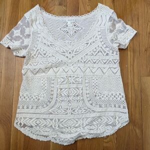 Meadow Rue Intricate Cream Lace Blouse